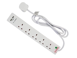 5 GANG 2 MTR ANTI-SURGE EXTENSION LEAD WITH 2X USB SOCKET