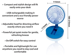 USB RECHARGABLE DESK FAN ADJUSTABLE HEAD BLUE