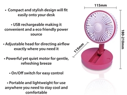 USB RECHARGABLE DESK FAN ADJUSTABLE HEAD PINK