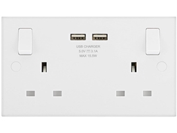 USB 2 GANG 13 AMP SWITCHED SOCKET WITH 2x TYPE A USB 3.1A 15.5W