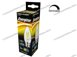 ENERGIZER FILAMENT LED CLEAR DIMMABLE CANDLE BC B22 27K WARM WHITE 5W 470LM