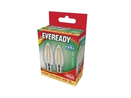 EVEREADY FILAMENT LED CANDLE BC B22 27K WARM WHITE 4W = 40W 470LM PK2 X 6 S17394